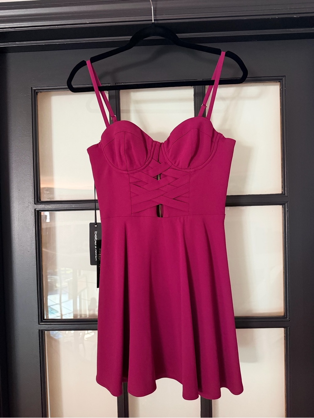 Bebe Pink Spaghetti-Strap Fit & Flare Dress